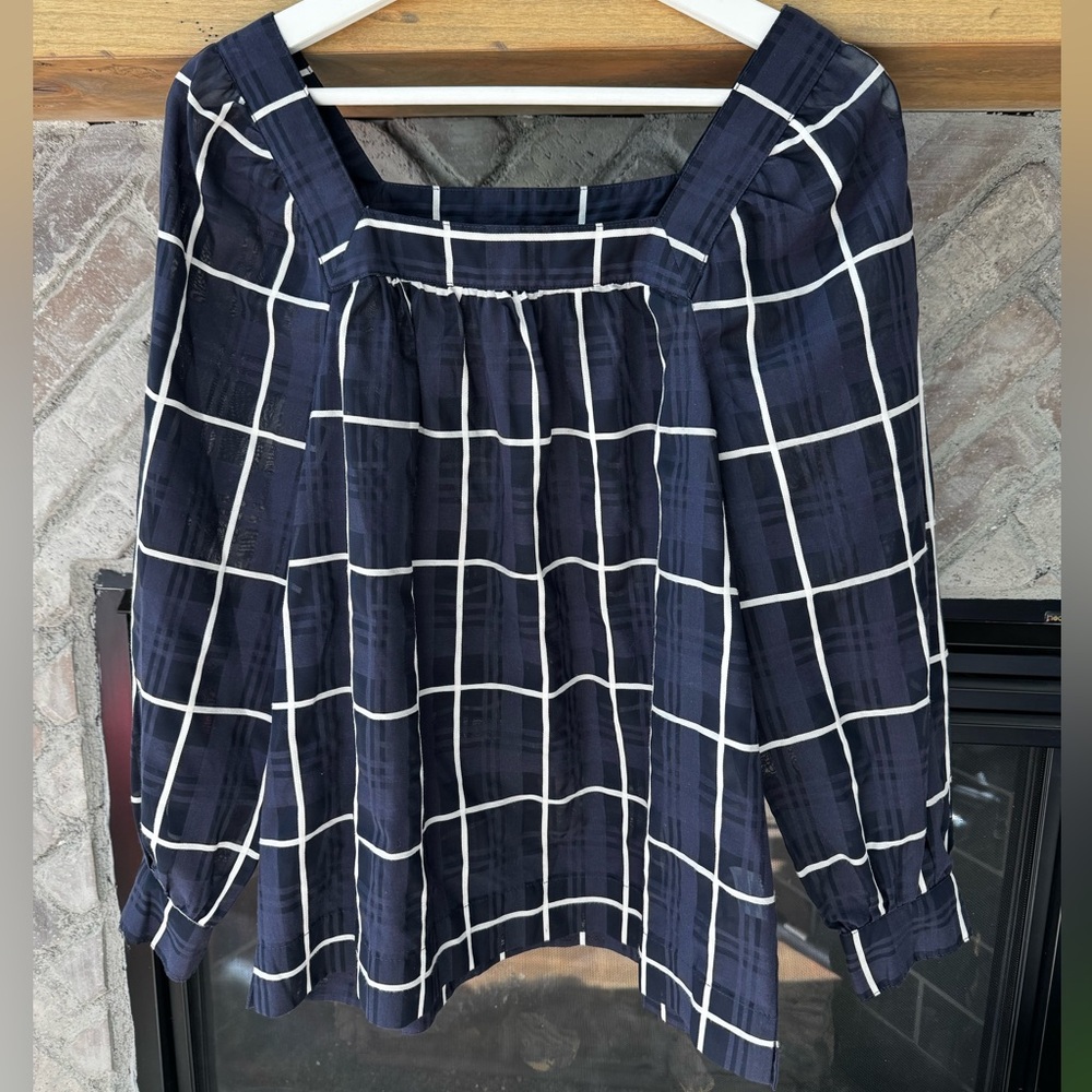 J. Crew Dark Blue and White Blouse